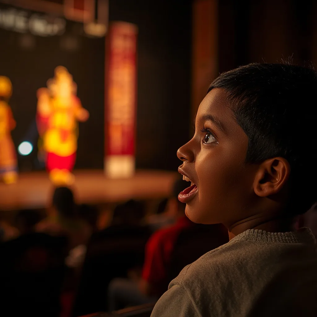 A Boy's Excitement Watching the Onam Kathakali Performance – stylish boy's ai prompts – AI generated example