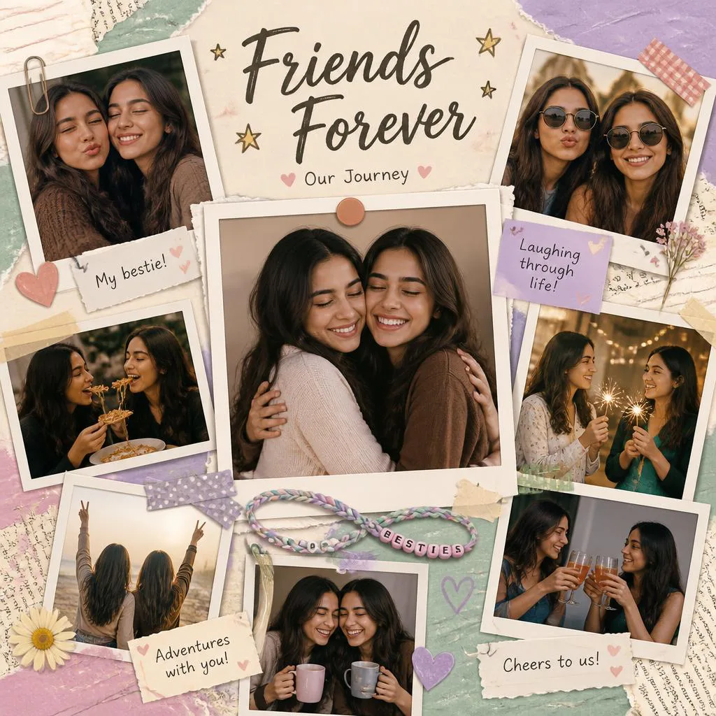 Best Friends Forever: A Heartfelt Friendship Scrapbook – cinematic ai prompts – AI generated example