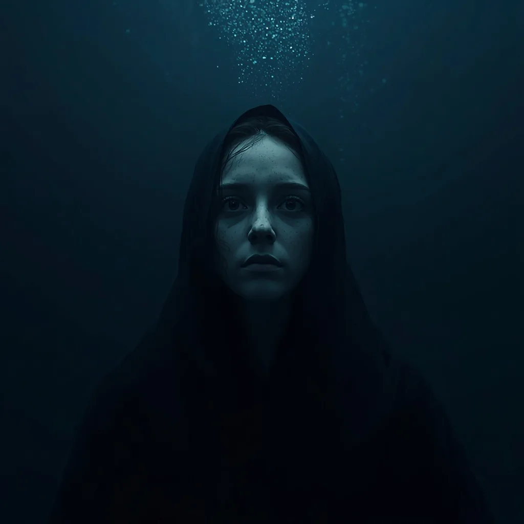 Deep Abyss Echoes: A Solemn Underwater Gaze – cinematic ai prompts – AI generated example
