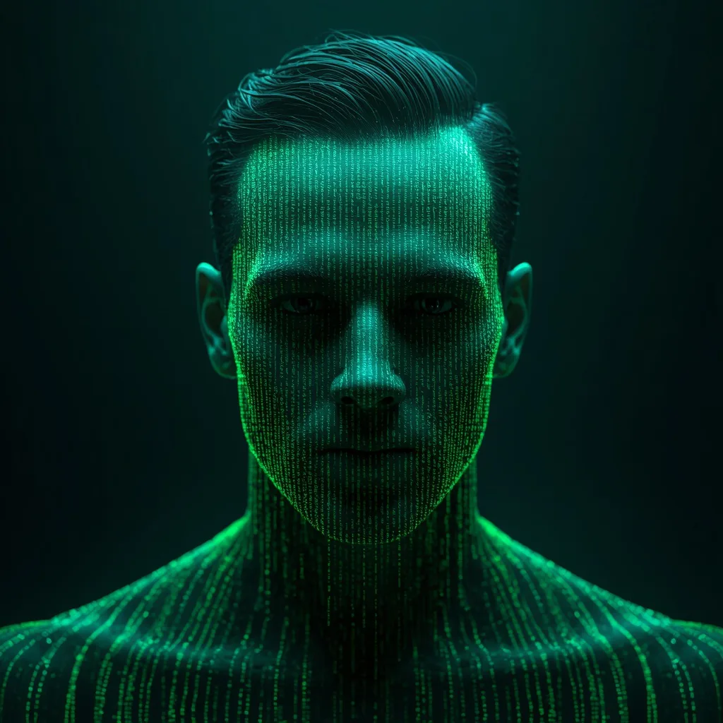 Digital Rain Portrait of Identity from Code Lines – cinematic ai prompts – AI generated example