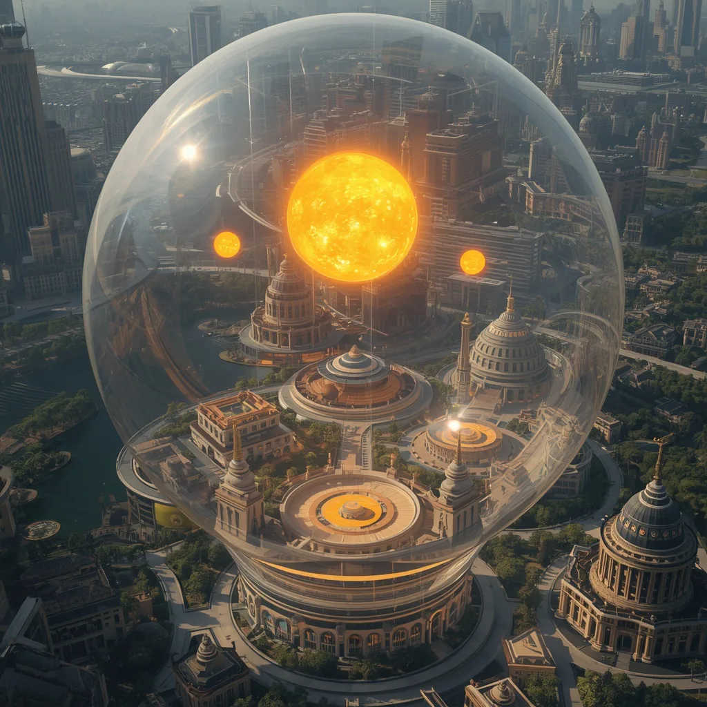 Giant Luxury Lightbulb City Powered By Artificial Miniature Suns – high-fashion photography ai prompts – AI generated example