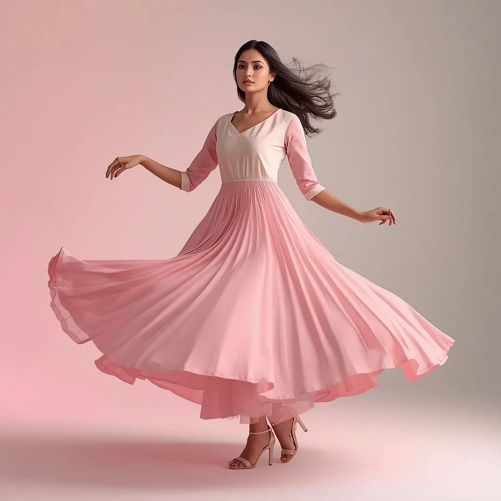 Graceful Indian Woman in Flowing Pastel Anarkali Spin Pose – realistic photo ai prompts – AI generated example