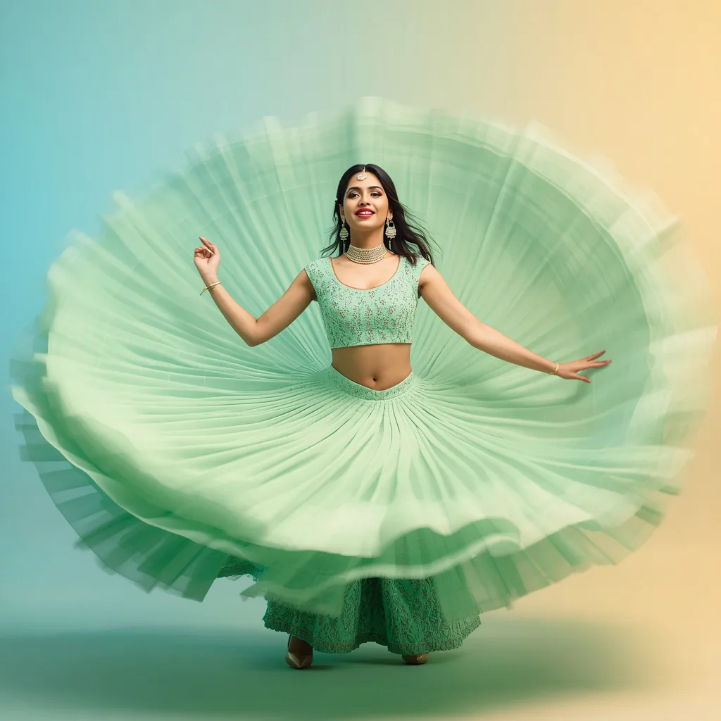 Joyful Bloom: Festive Lehenga's Low Spin with Radiant Elegance – realistic photo ai prompts – AI generated example