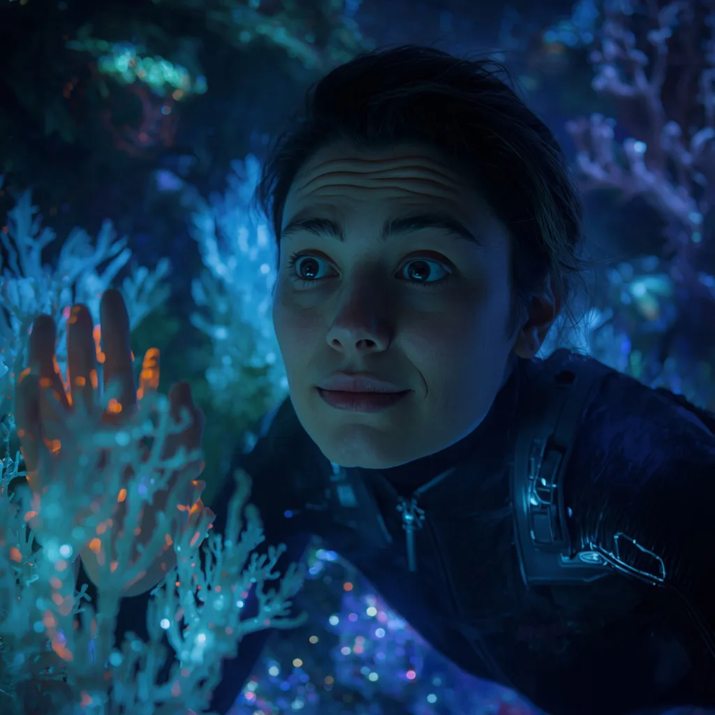 Luminous Depths: Navigating a Bioluminescent Forest – cinematic ai prompts – AI generated example