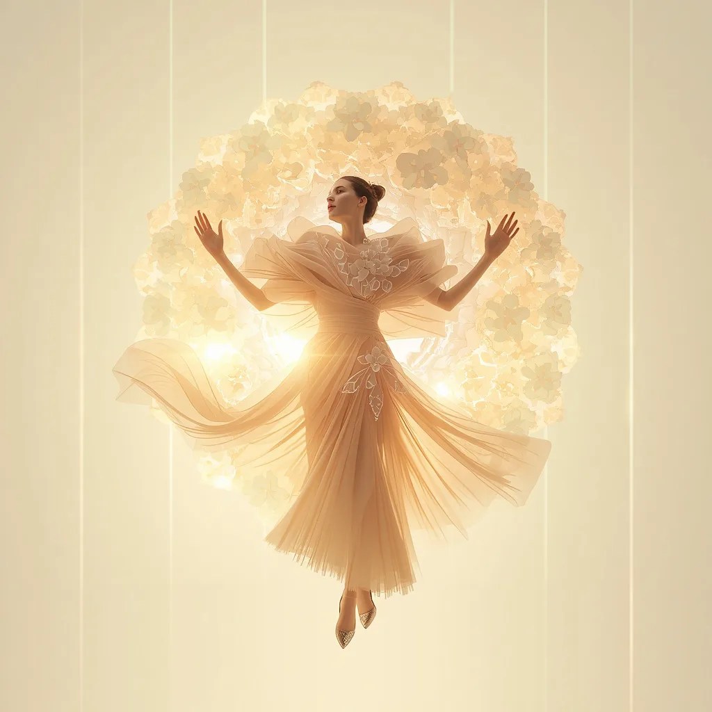 Luxury Cinematic Woman in AR Pastel Floral Geometry – realistic photo ai prompts – AI generated example