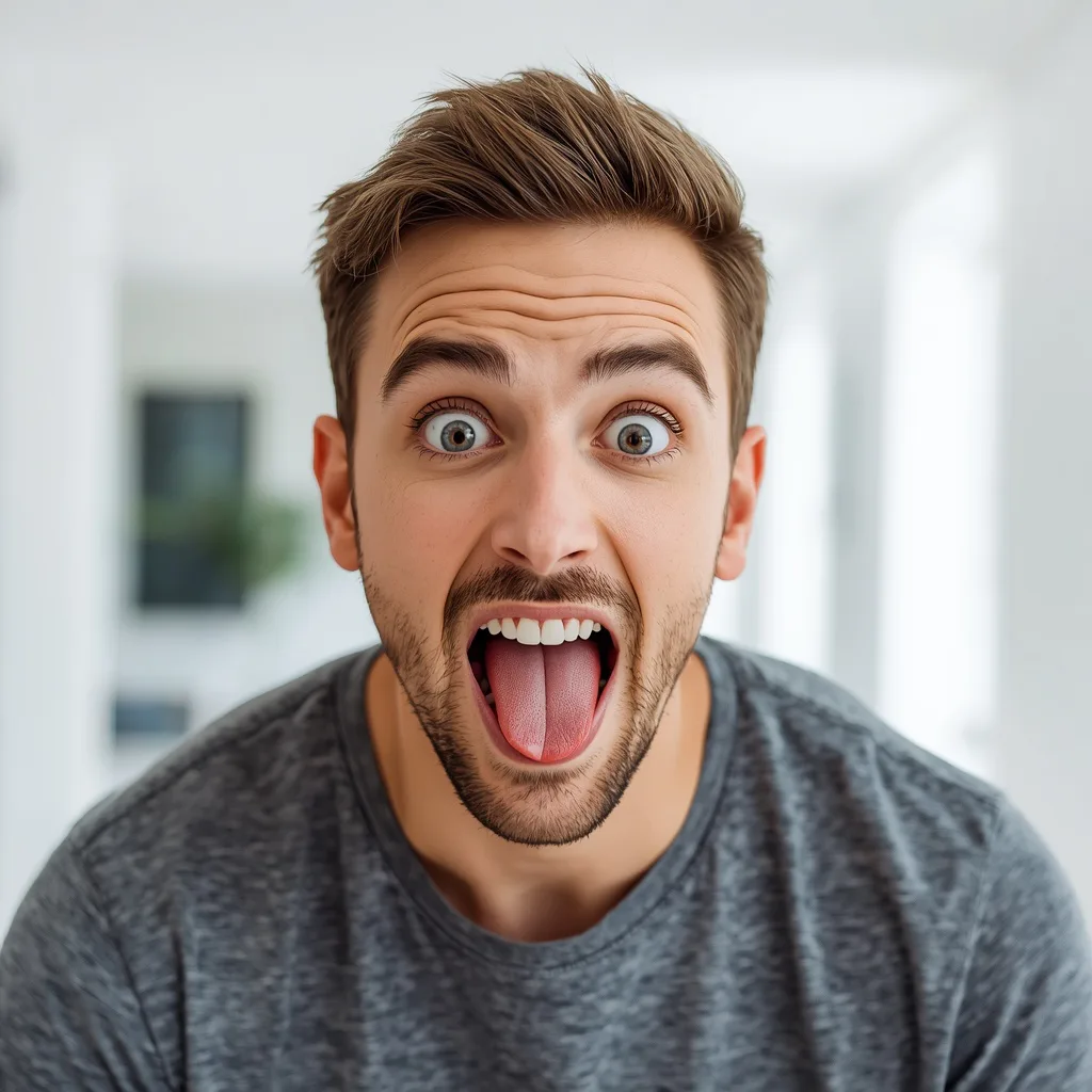 Man's Playful Expression While Making a Funny Face – handsome boy's ai prompts – AI generated example