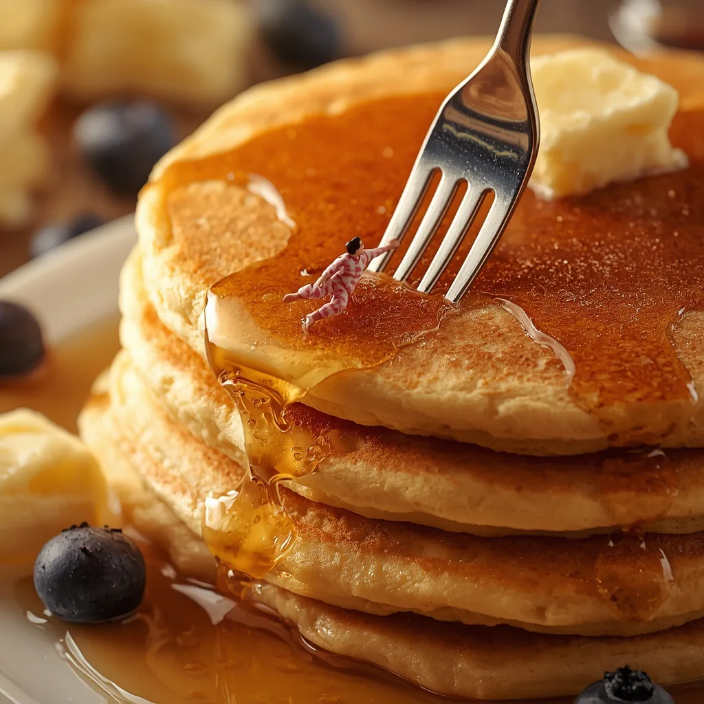 Miniature Morning Adventure on a Giant Pancake Stack – cinematic ai prompts – AI generated example