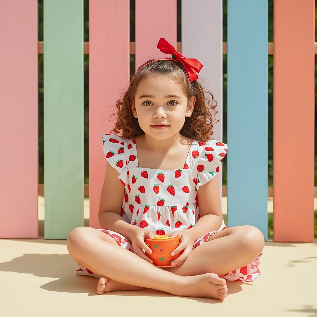 Whimsical Charm: A Cute Girl in a Strawberry-Printed Sundress – indian girl ai prompts – AI generated example