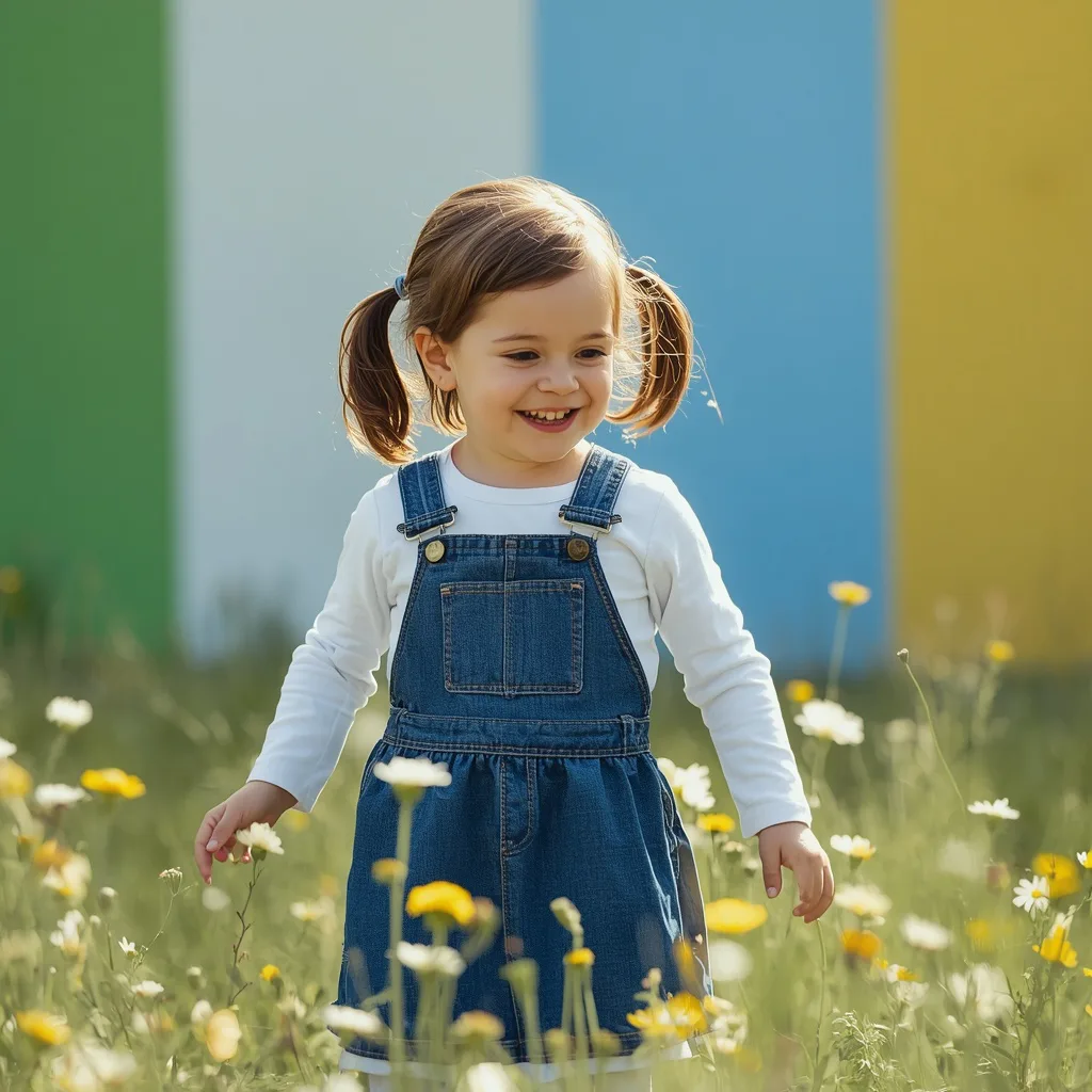 Young Explorer: A Cute Girl in a Denim Jumper Dress – indian girl ai prompts – AI generated example