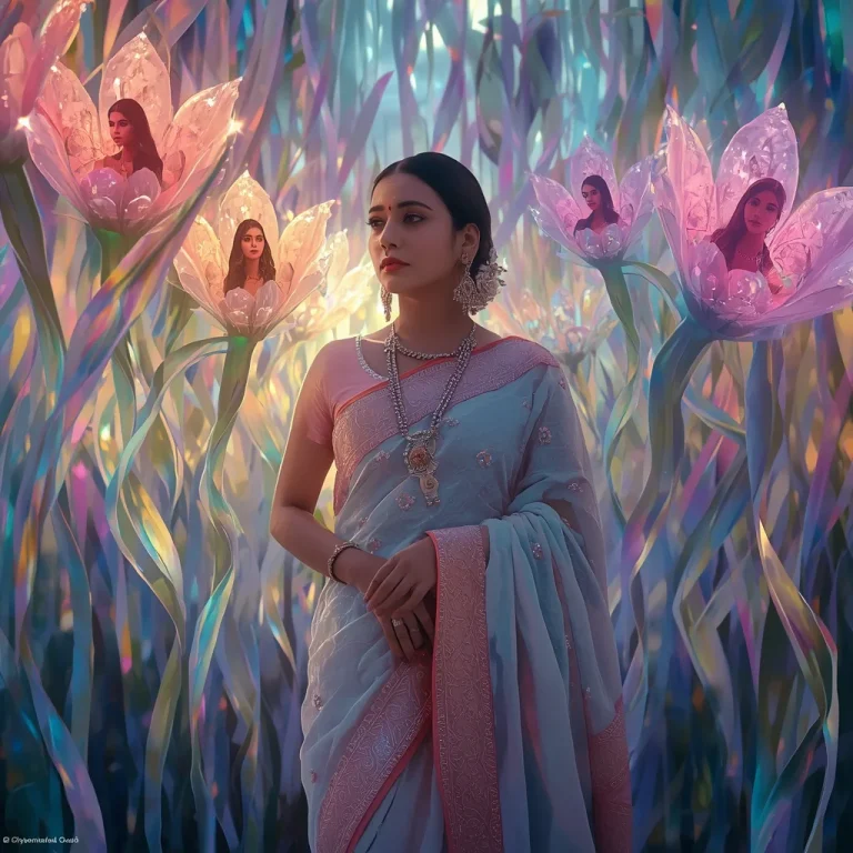 Festive Pastel Saree Aurora Crystal Ribbon Garden Collage Luxury Cinematic | traditional saree prompt in english pdf — AI image prompt