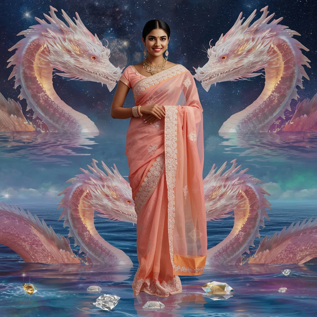 Festive Pastel Saree Crystal Aurora Celestial Crystal Dragon Coral Galaxy Ocean Infinity Luxury Realm Premium | prompt for gemini girl in saree instagram — AI image prompt