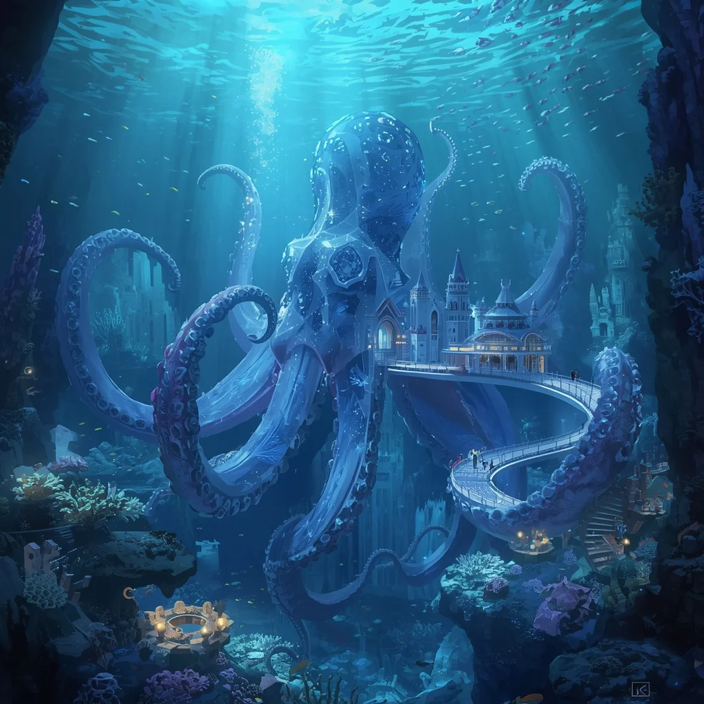 Giant Crystal Octopus Palace Ocean Realm | Image to Prompt — AI image prompt