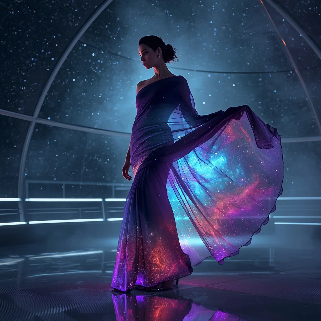 Hyper Advanced Nebula Crystal Infinity Saree With Floating Galaxy Core Energy Particle Universe Expansion System Design | chatgpt photo editing prompts trending instagram for girl — AI image prompt
