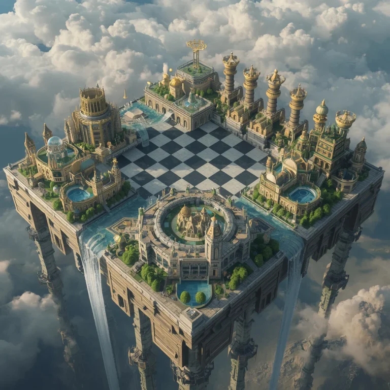 Luxury Giant Floating Chess Crown Kingdom With Living Crystal Cities and Sky Rivers | ai photo prompt — AI image prompt