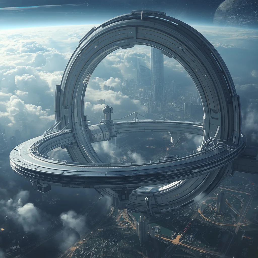Luxury Metropolis Wrapped Around Giant Floating Planetary Rings | Photo prompt trending — AI image prompt
