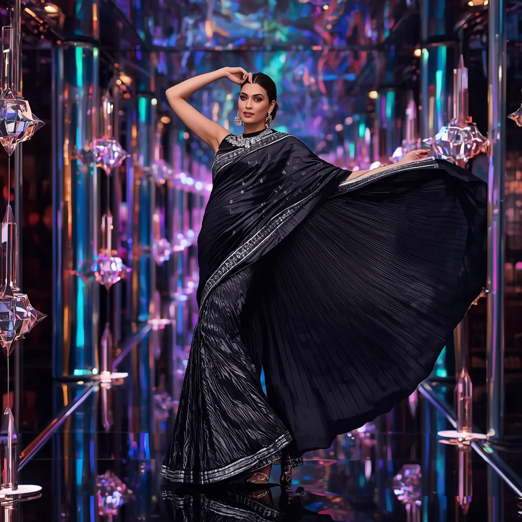 Midnight Prism Saree with Floating Aurora Crystal Corridors | new instagram trend prompt for girl saree look copy and paste download — AI image prompt