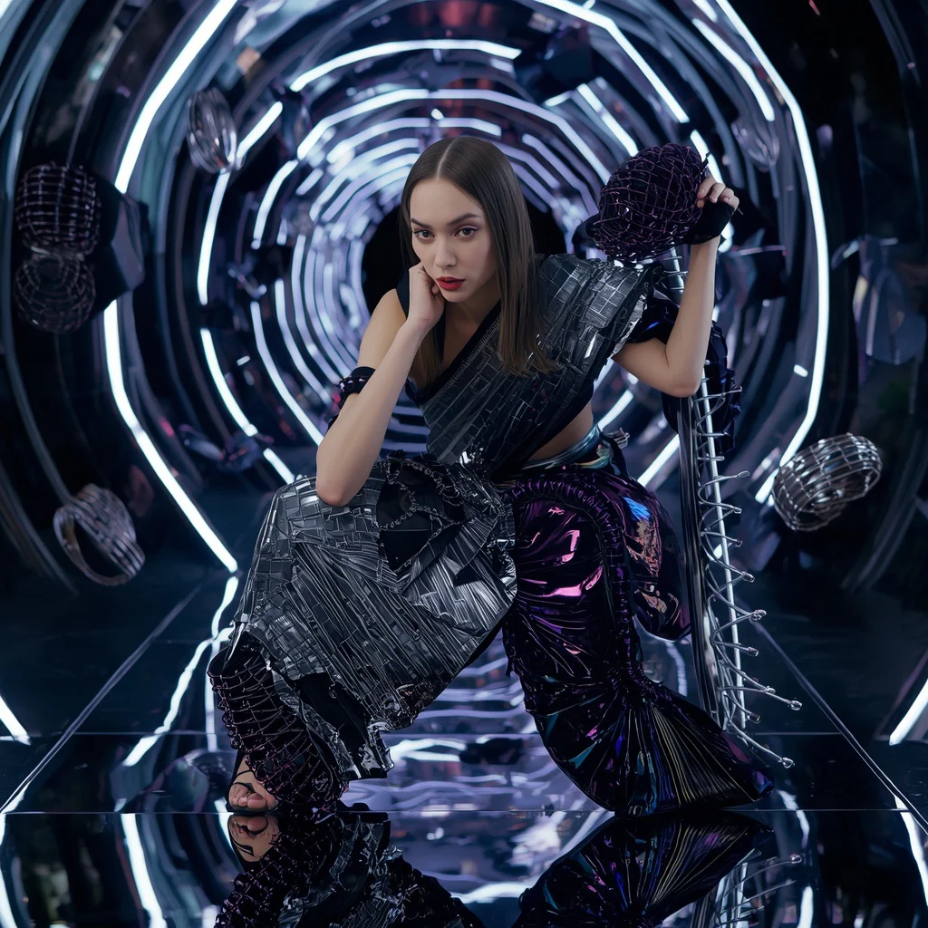 Mirror Helix Collapse Saree with Infinite Spiral Dimension Corridor | trending prompt in instagram ai photo — AI image prompt