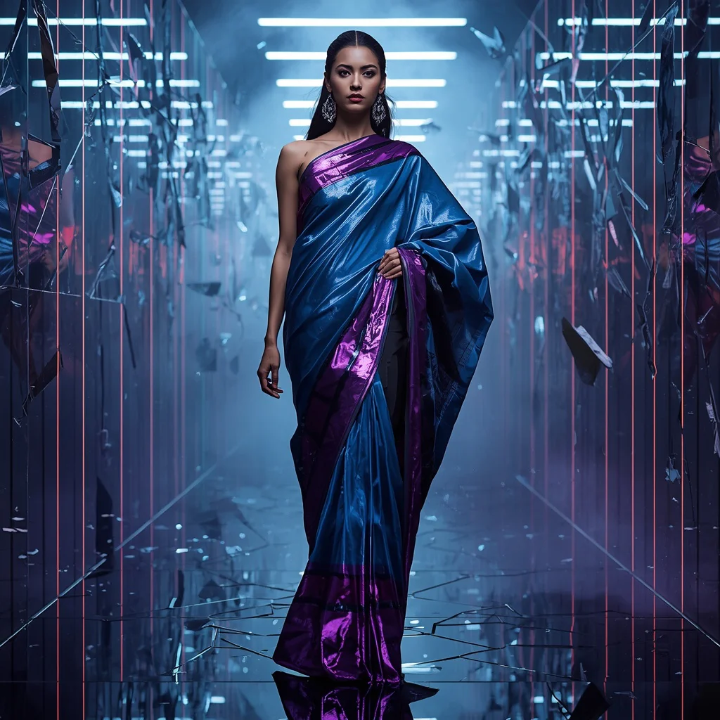 Quantum Rift Silk Saree with Broken Dimension Mirror Corridor | instagram trending prompt copy and paste — AI image prompt