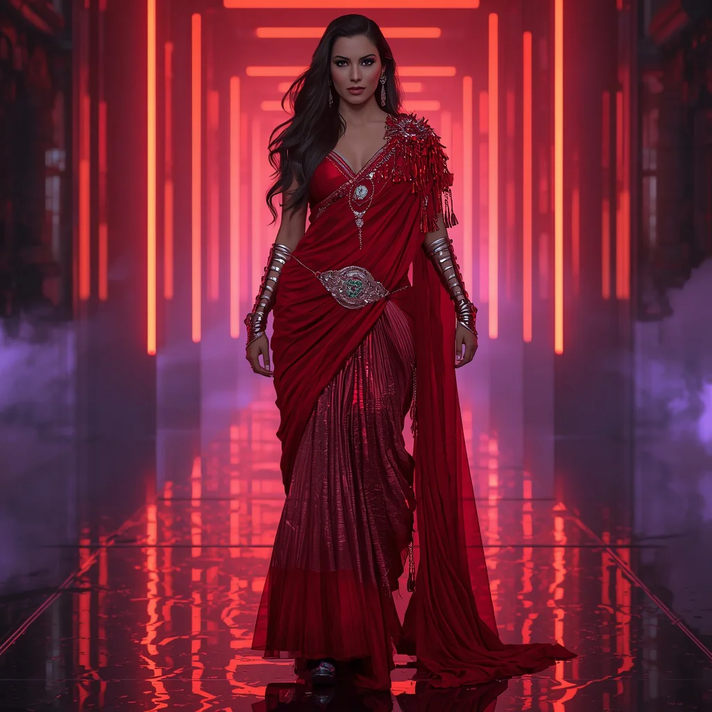 Scarlet Nova Abyss Infinity Apex Quantum Armor Saree with Rift Engine Tunnel Core Collapse Field Nexus Reactor System | chatgpt photo editing prompts trending instagram download — AI image prompt