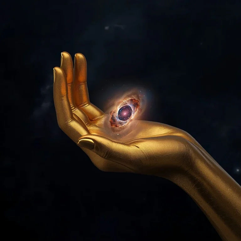 Surreal Image Of A Golden Hand Holding A Small, Glowing Nebula | trending prompt in instagram reels — AI image prompt