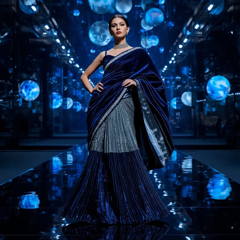Velvet Crystal Eclipse Saree with Floating LED Infinity Worlds | cute prompt for girls in saree aesthetic — AI image prompt