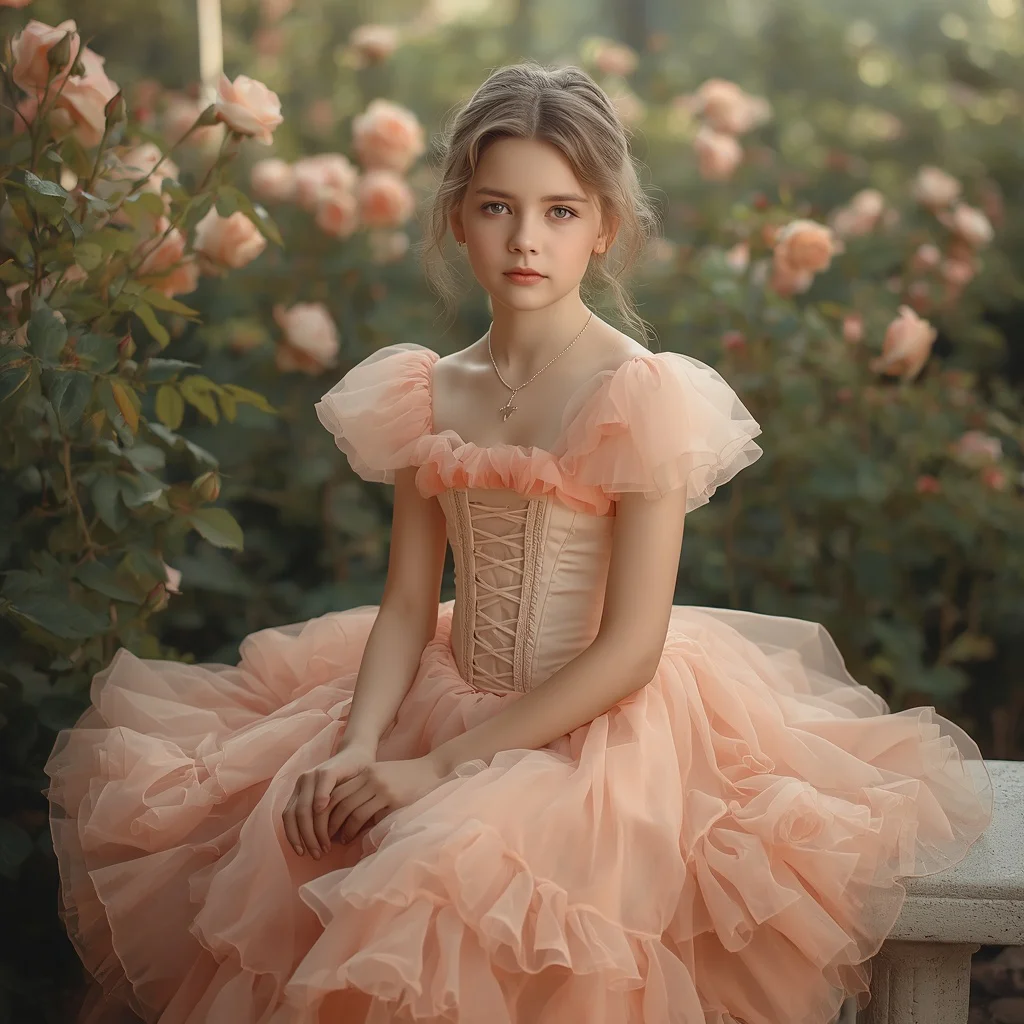 Beautiful Girl In Romantic Peach Organza Dress | Girl Photo Prompt — AI image prompt