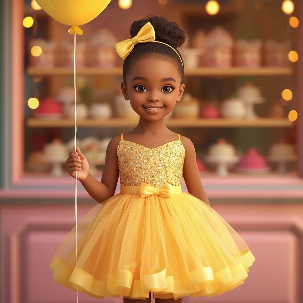 Cute Girl In Sparkly Yellow Tulle Dress | Girl Dress Prompt — AI image prompt