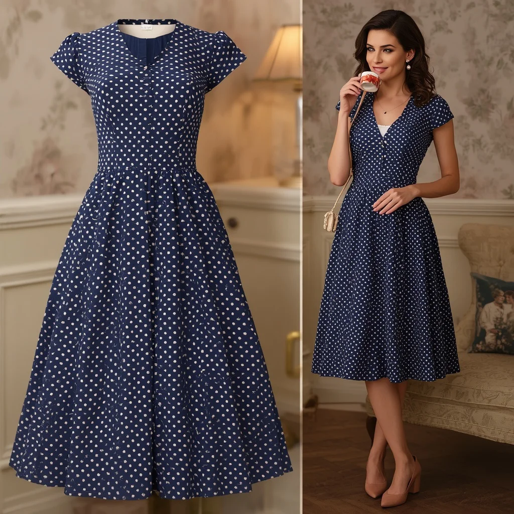 Feminine Daytime Look: A Polka Dot Tea Dress | Woman Pose Prompt — AI image prompt