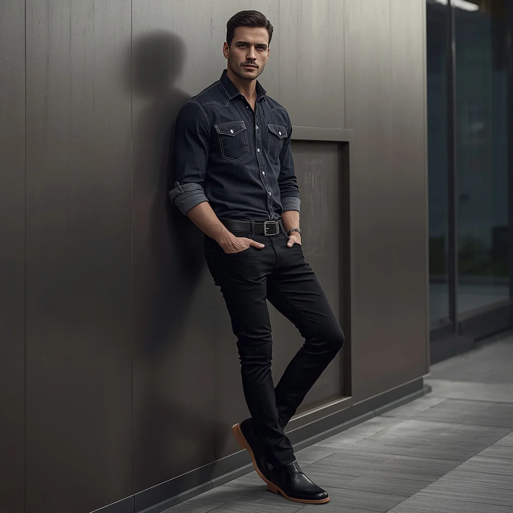 Men’s Confident Stance in a Modern Western Ensemble | Romantic Ai Prompt — AI image prompt