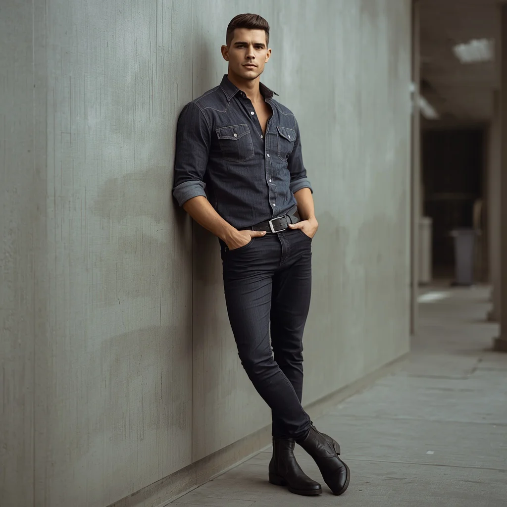 Men’s Confident Stance in a Modern Western Ensemble | Romantic Ai Prompt — AI image prompt